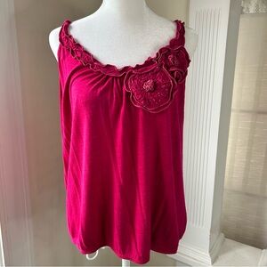 Studio M Embellished Pink Ruffled Tank Top